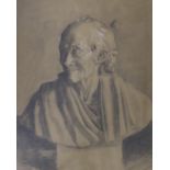 19th century English School, charcoal and chalk on brown paper, Study of a marble bust, 65 x 54cm