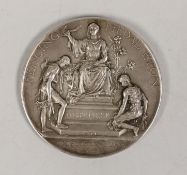 A cased Eton silver fencing medal, 1916, 62 mm, inscribed ‘First Prize 1916 I. M. Pelham-Burn’