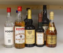 A selection of spirits, brandies and sherries