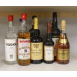 A selection of spirits, brandies and sherries