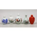 Five Chinese porcelain snuff bottles