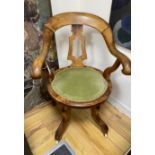 A Victorian mahogany swivel desk chair, width 60cm, depth 48cm, height 88cm