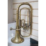 A brass euphonium by Butler, Haymarket, London and Dublin, 57cms long