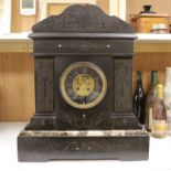 A large Victorian black slate mantel clock, 54.5cms high