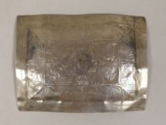 An 18th century? Italian white metal rectangular plaque, engraved with scrolls and central armorial,