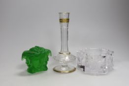 A Versace pressed green glass Medusa paperweight, a Versace ashtray and Asprey Saint Louis scent