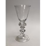 A Queen Anne coin stem glass goblet, c.1710, 19.8cm.