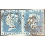 Great Britain Queen Victoria stamps with 1840 1d black (x2 cut into),1841 2d blue pair on cover,1877