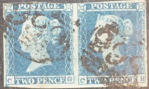 Great Britain Queen Victoria stamps with 1840 1d black (x2 cut into),1841 2d blue pair on cover,1877