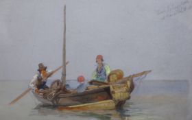Edward Goodall (1795-1870), watercolour on grey paper, Chiuso fishing boat at Venice 1843, inscribed