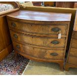 A small Regency banded mahogany three drawer chest, width 90cm, depth 47cm, height 82cm