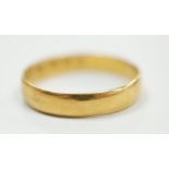 A Victorian 22ct gold wedding band, Birmingham, 1861, size P, 2.3 grams.