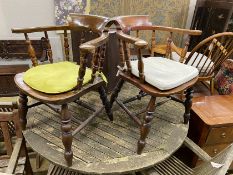 Two similar late Victorian turned beech Windsor smoker’s bow chairs, width 69cm, depth 50cm,