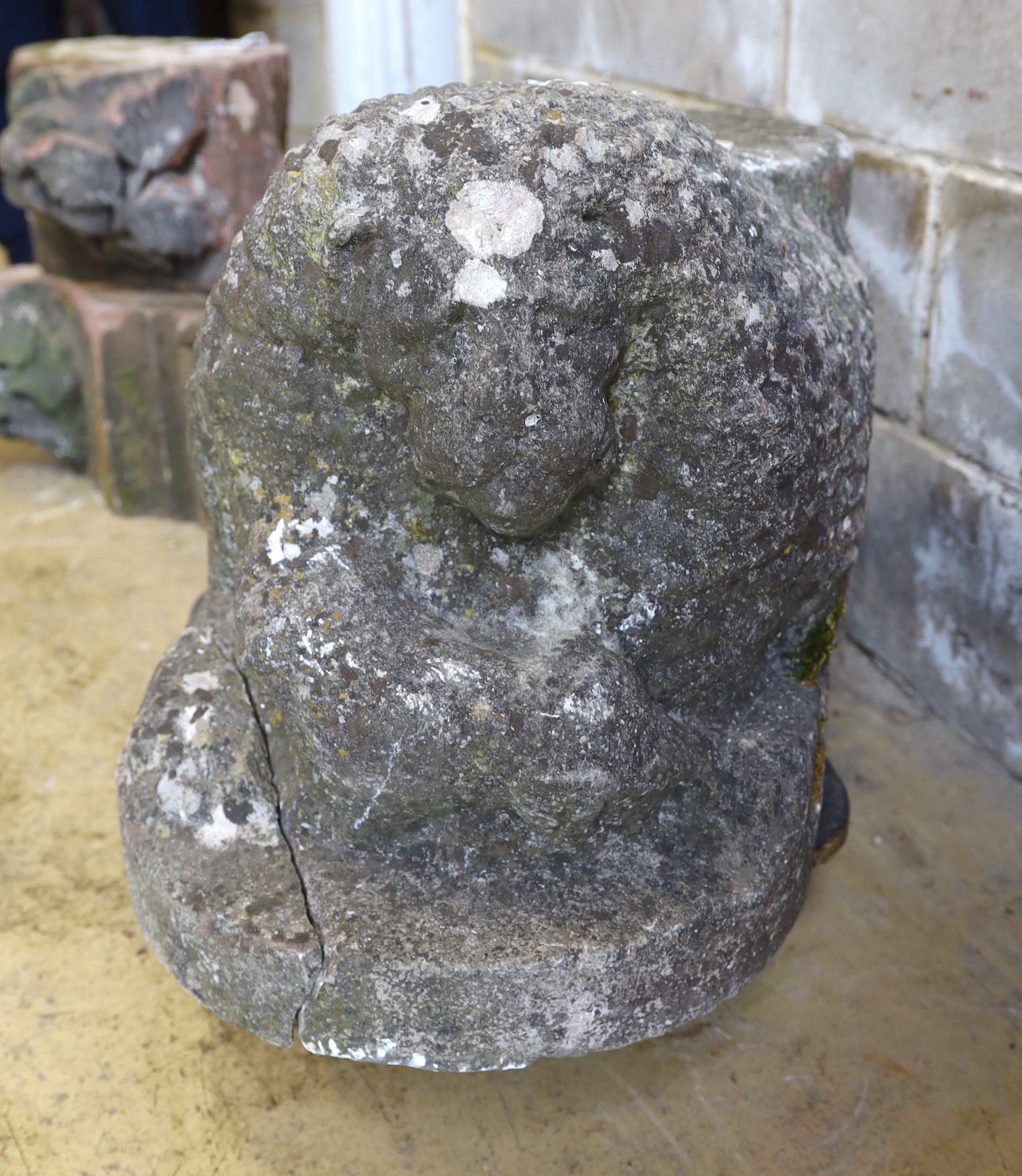 A carved stone lion, length 84cm, depth 40cm, height 45cm - Image 5 of 5
