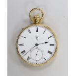 A late Victorian 18ct gold open face pocket watch, by E.G. Johnson, London, with Roman dial and