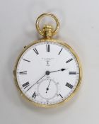 A late Victorian 18ct gold open face pocket watch, by E.G. Johnson, London, with Roman dial and