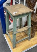 A French painted teak clerk's stool, width 46cm, depth 46cm, height 75cm