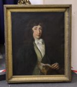 Early 19th century English School, oil on canvas, Portrait of a young man, half length, with a