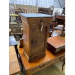 A 19th century French mahogany marble top bedside cabinet, width 40cm, depth 34cm, height 71cm