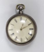 A Victorian silver pair cased keywind verge pocket watch, by Wm. Mannings of Steyning, case diameter