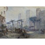 John Burgess (1814-1874), watercolour, 'Market square Avignon', signed, 39 x 55cm