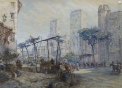 John Burgess (1814-1874), watercolour, 'Market square Avignon', signed, 39 x 55cm