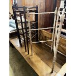 A 19th century faux bamboo folding towel rail together with two mahogany towel rails, largest height