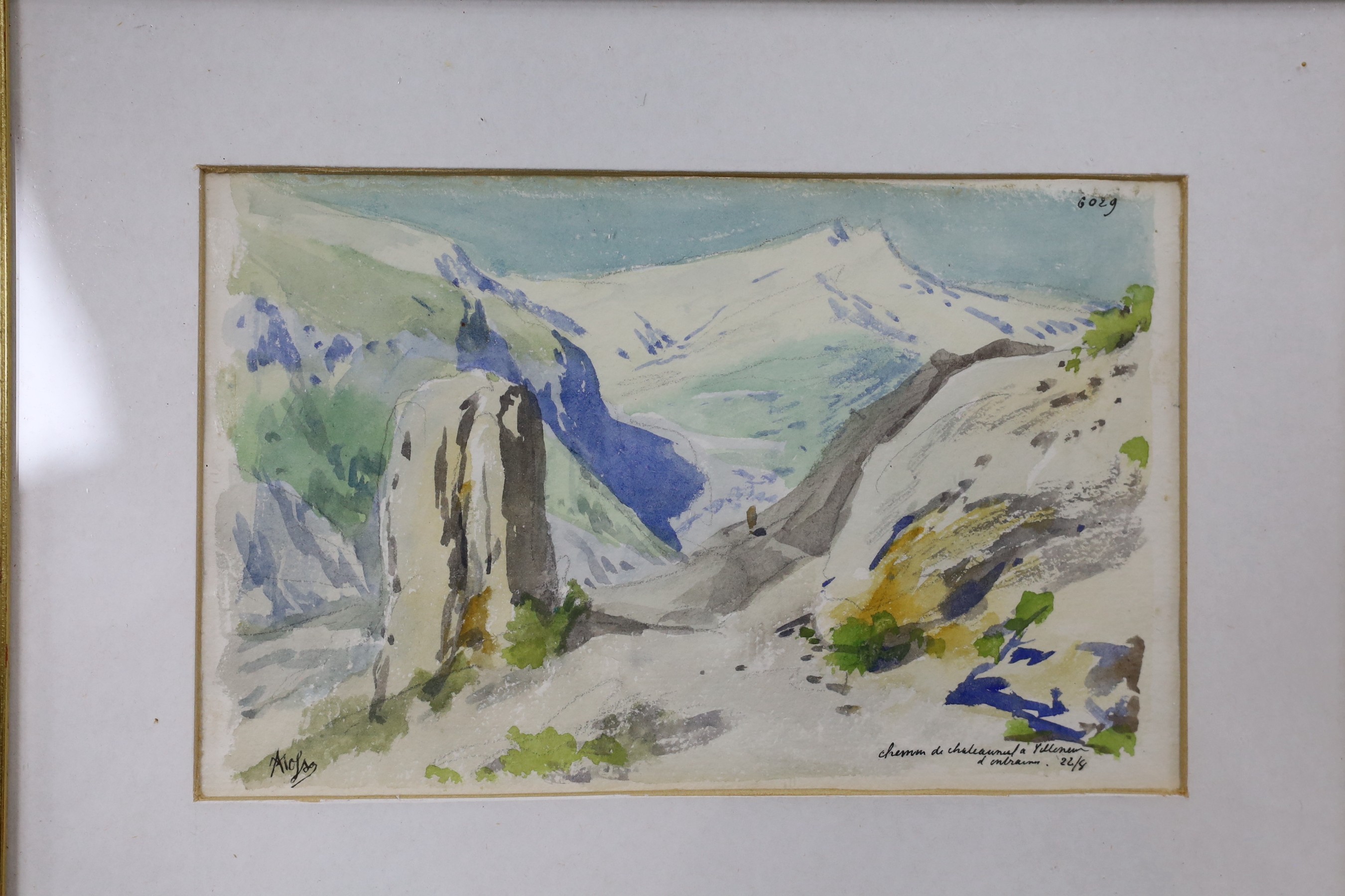 Alixis Mossa (1844-1926), twelve watercolours, Topographical views of France, mostly signed and many - Image 6 of 6