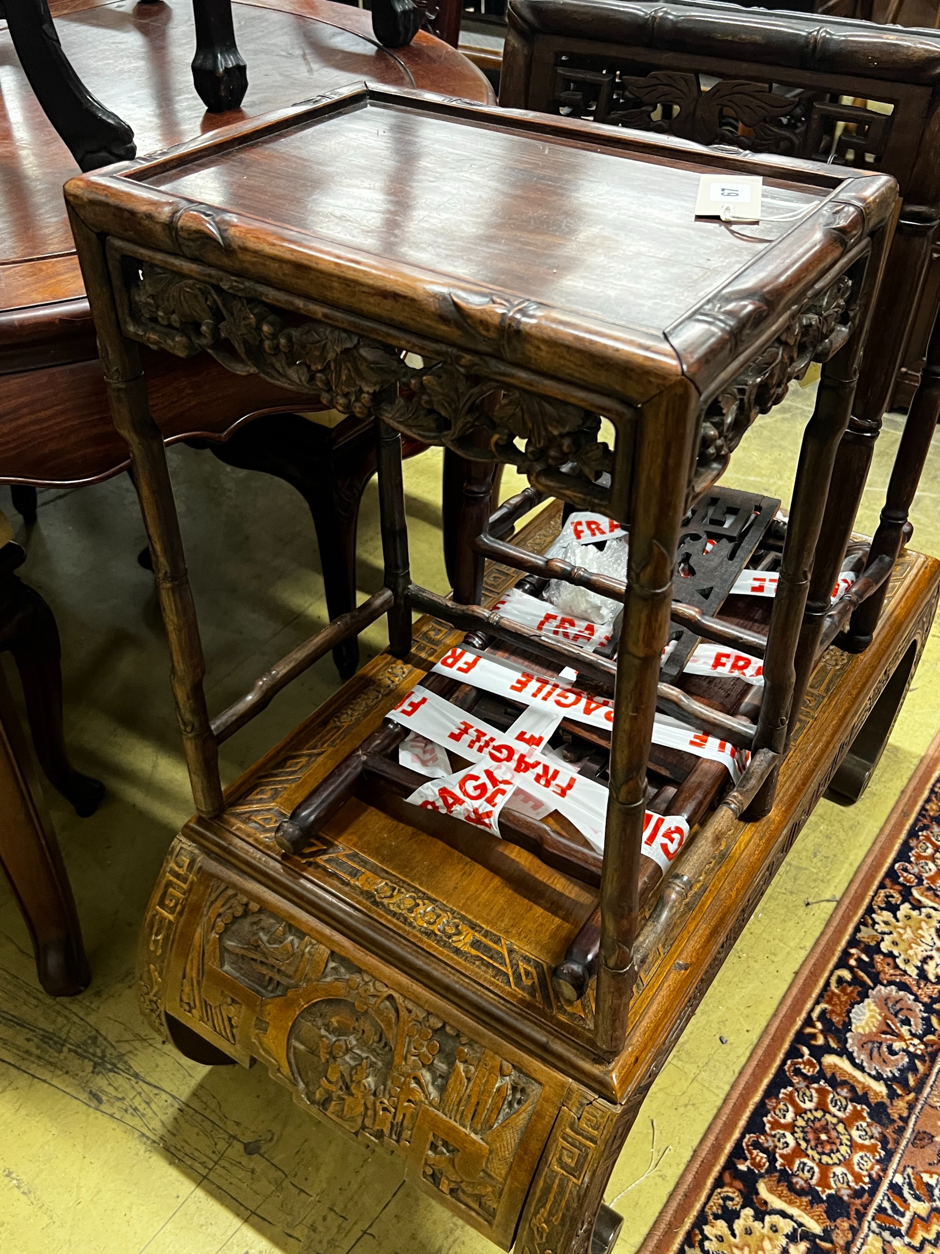 A Chinese carved hardwood low table, length 89cm, depth 43cm, height 36cm together with three - Image 4 of 6