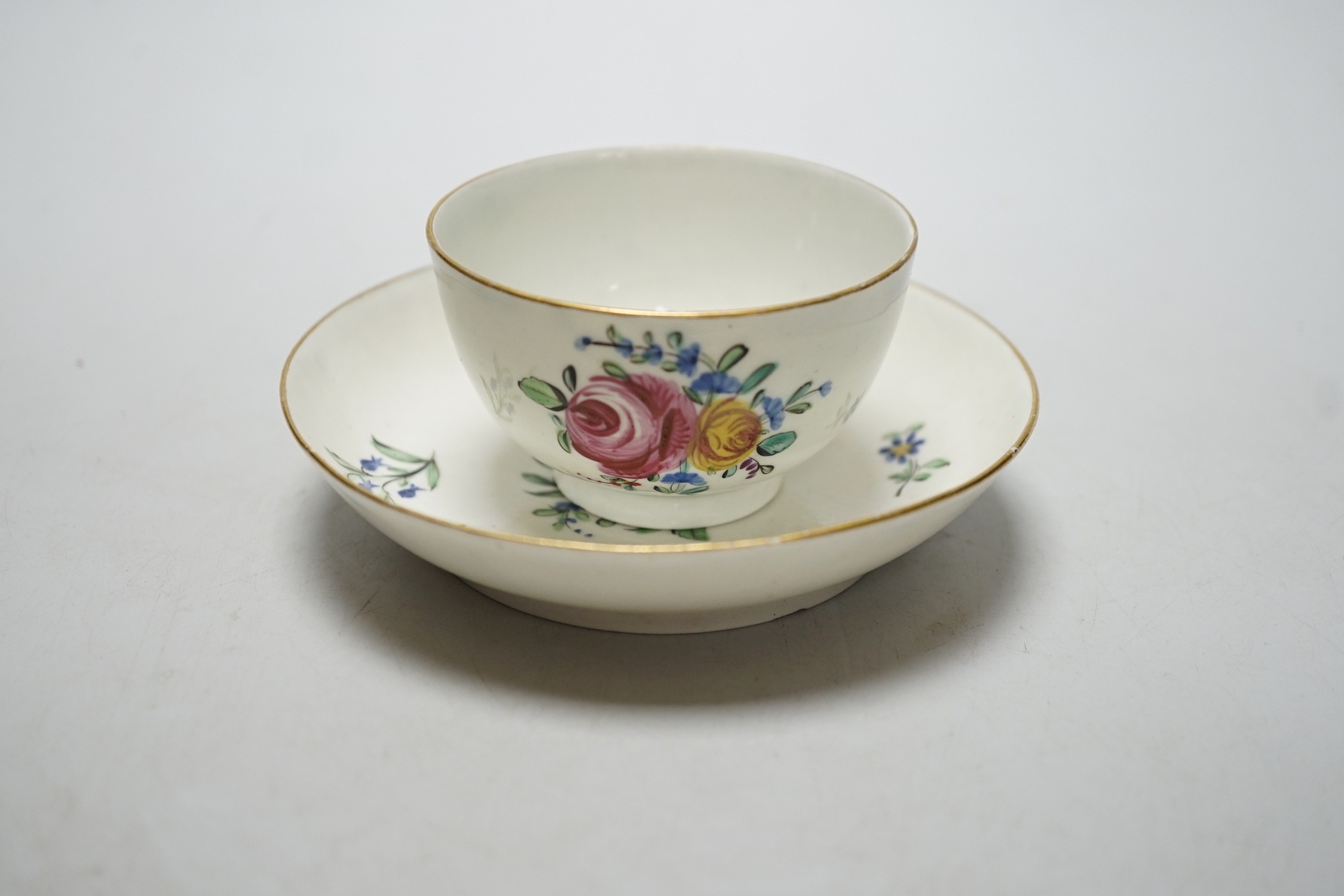 Eight 18th century Caughley teabowl and saucer with Back to Back Roses. 6cm overall - Image 2 of 6