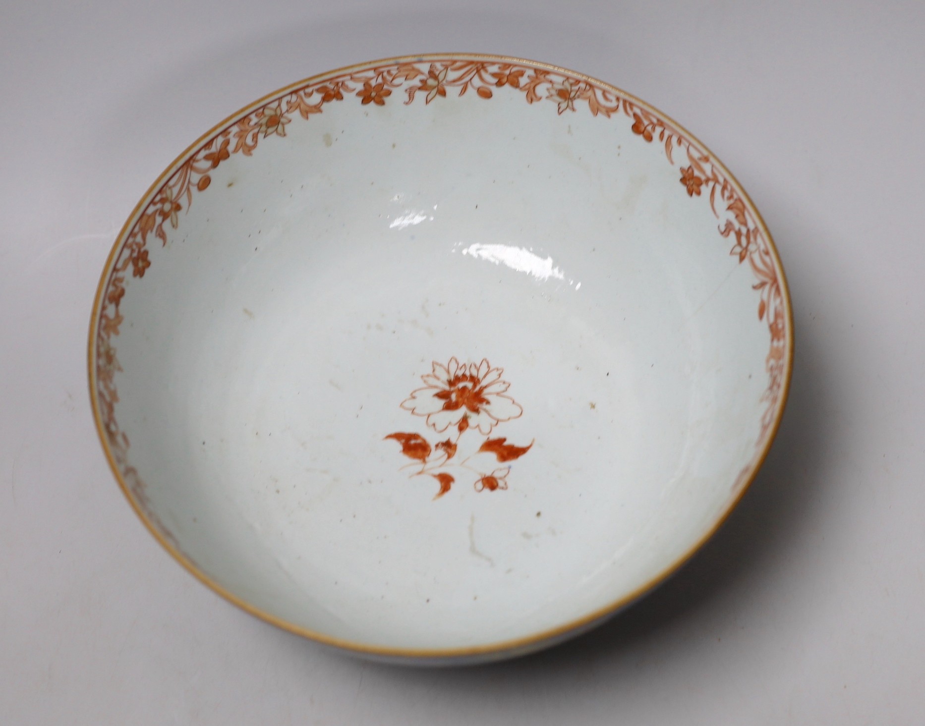 An 18th century Chinese gilt decorated powder blue glazed bowl, 26cm diameter - Image 3 of 4