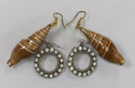 Two pairs of earrings, including paste set and mounted shell.
