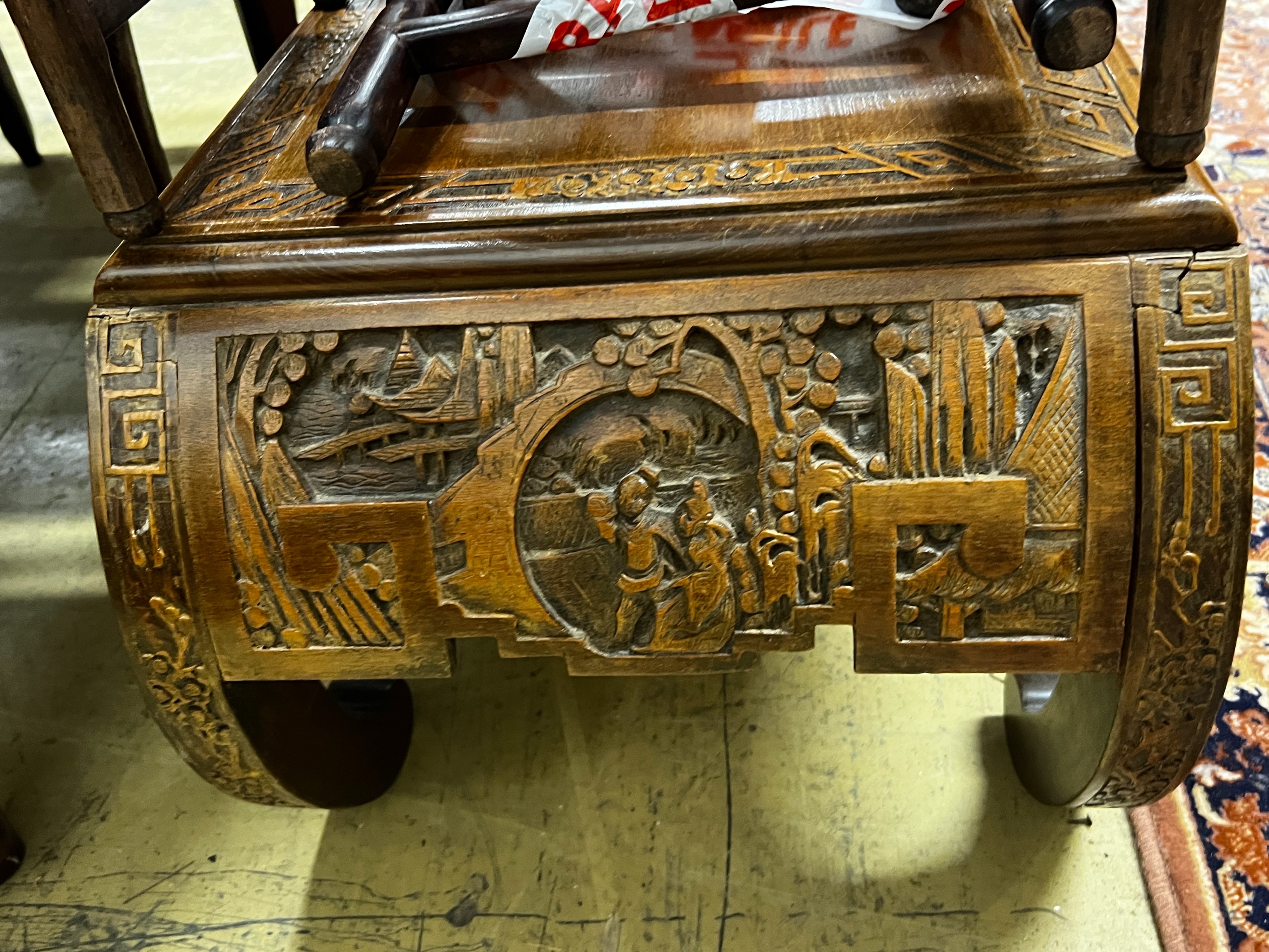 A Chinese carved hardwood low table, length 89cm, depth 43cm, height 36cm together with three - Image 5 of 6