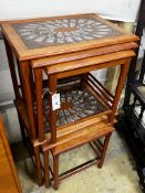 Two mid century tiled top teak nests of tables by Toften Mobelfabrikken, Denmark, width 55cm,