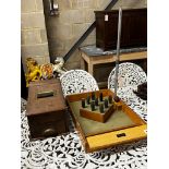 A vintage Lindop table skittles game and a Victorian mahogany till