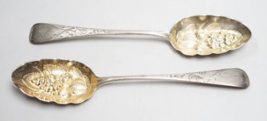 A pair of early Victorian silver Old English pattern 'berry' spoons, Mary Chawner, London, 1839,