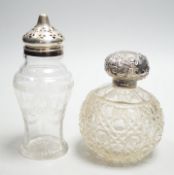 A late Victorian repousse silver mounted cut glass scent bottle, Chester, 1900, 13cm and a silver