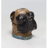 A painted cast metal bulldog inkwell, 9.5