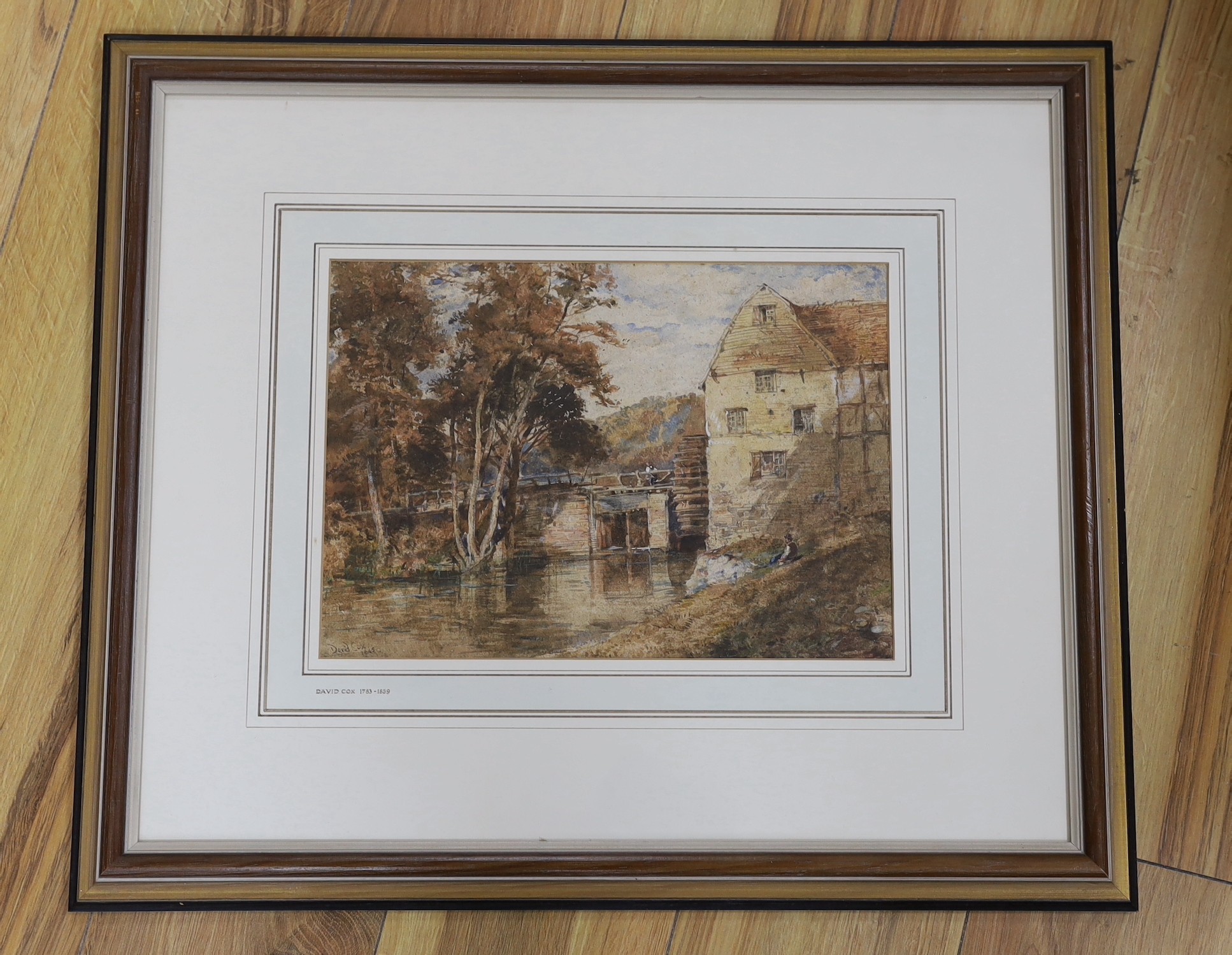 David Cox (1783-1859), watercolour, Figures beside a watermill, signed and dated 1845, 23 x 32.5cm - Image 2 of 3