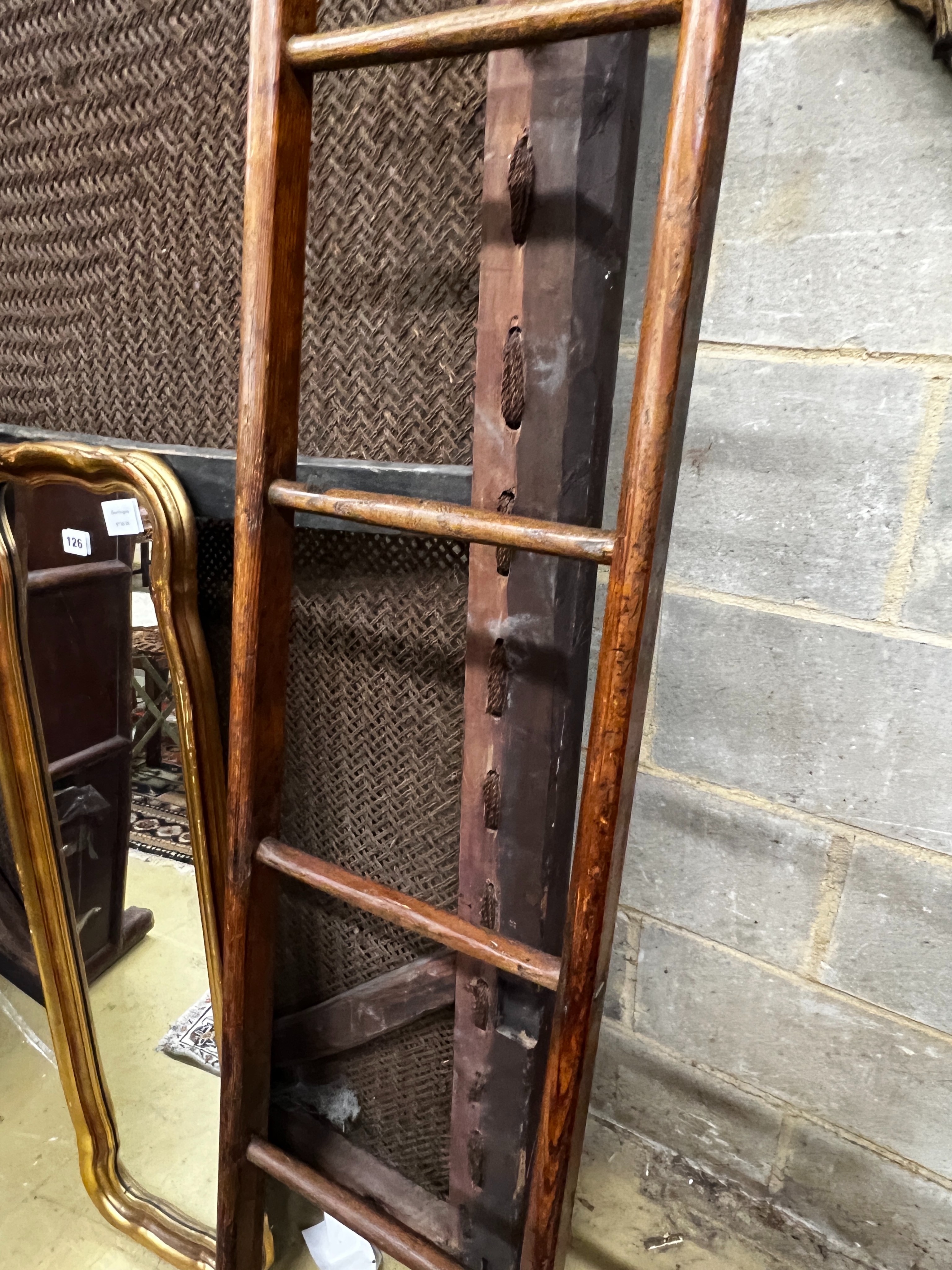 A 19th century provincial pine library ladder, height 184cm - Image 3 of 4