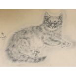 Foujita, colour print, Reclining cat, 18 x 24cm, French copy of an original (printed on border)
