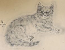 Foujita, colour print, Reclining cat, 18 x 24cm, French copy of an original (printed on border)