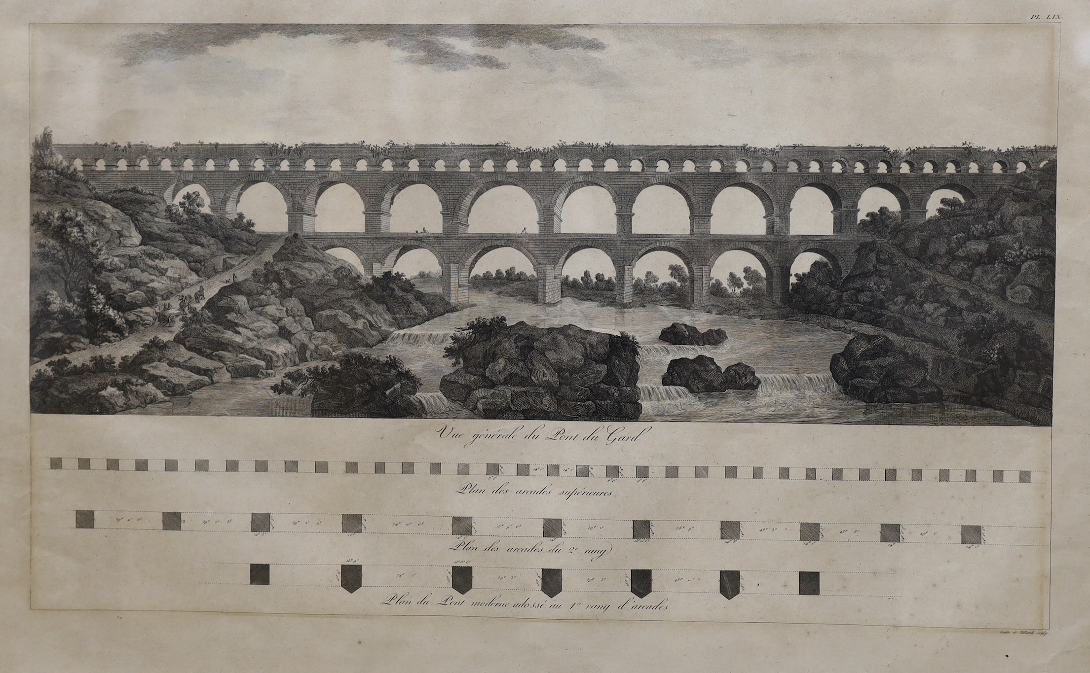 An 18th century French engraving, 'Maison Carrée à Nimes', 30.5 x 44cm and a 19th century French - Image 2 of 3