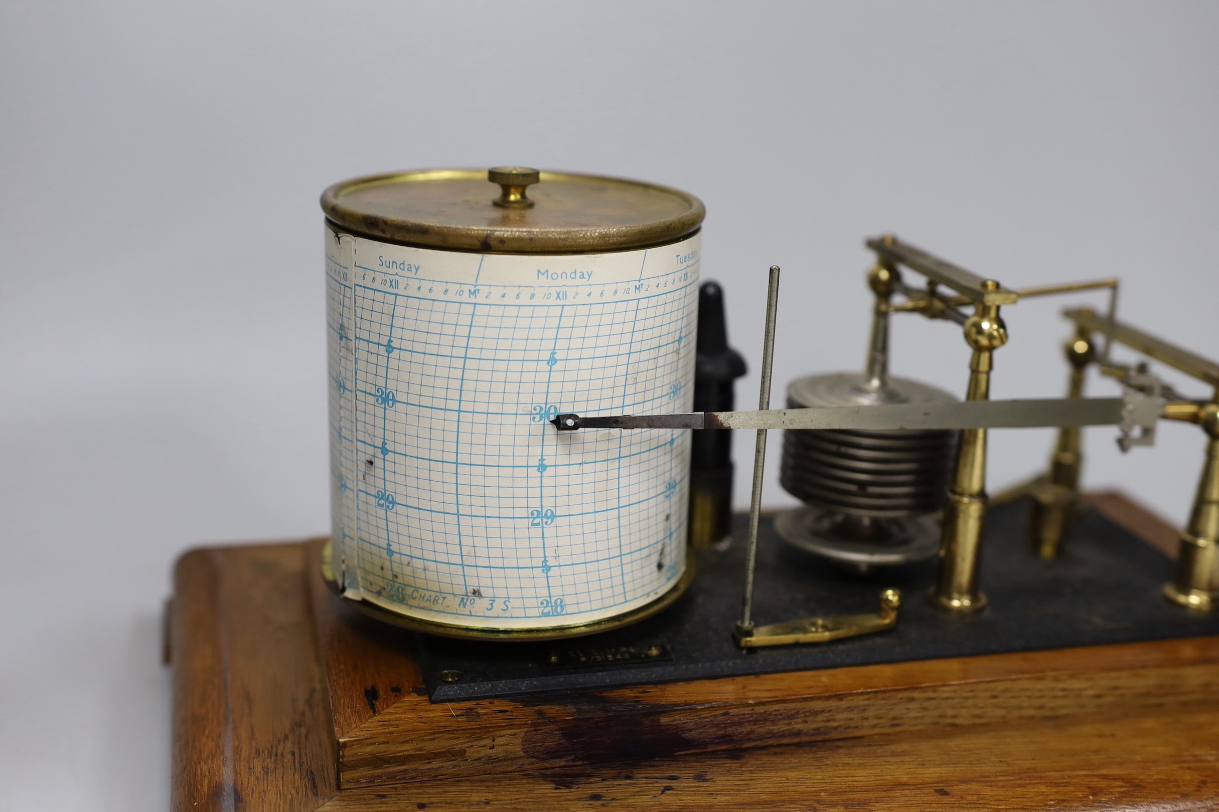 A Negretti & Zambra oak cased barograph, 34cm wide - Image 2 of 5