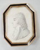 A Regency yellow metal and black enamel framed brooch (pin missing), with inset miniature pencil