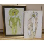 Elizabeth Dalton (1950-2013), two costume designs for The Taming of the Shrew, signed, one dated '