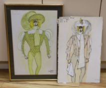 Elizabeth Dalton (1950-2013), two costume designs for The Taming of the Shrew, signed, one dated '