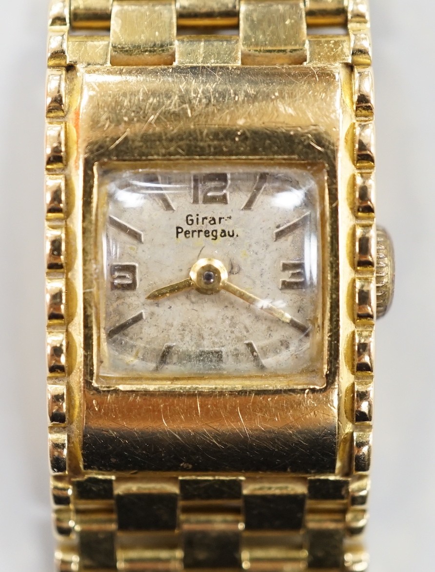 A lady's 18ct gold Girard Perregaux manual wind bracelet watch, overall 17.5cm, gross weight 44.6