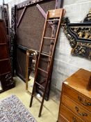 A 19th century provincial pine library ladder, height 184cm