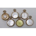 Six assorted mainly early 20th century gold plated open face or half hunter pocket watches including